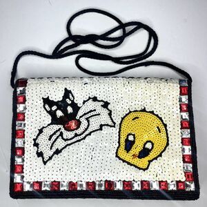 Vtg Tweety Sylvester Purse Handbag Whittall & Shon Looney Tunes Beaded Sequin